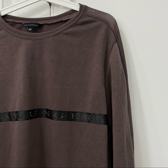 Kay Unger Across Chest Logo Print Sweatshirt Crew Neck Mesh Insert In Sleeves L - Picture 3 of 6